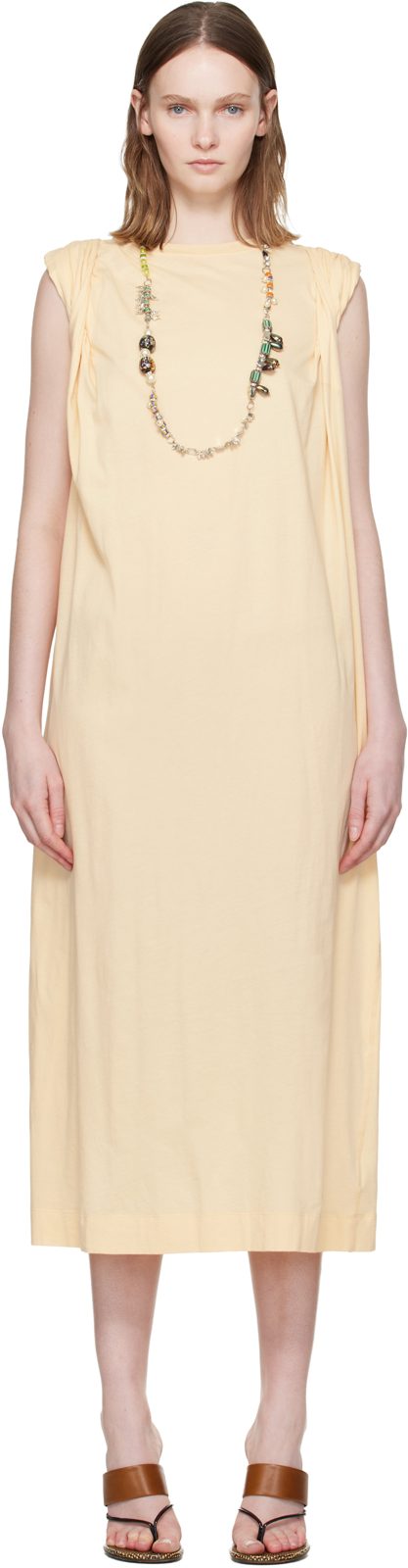 Beige Loose T-shirt Maxi Dress 261358F055009