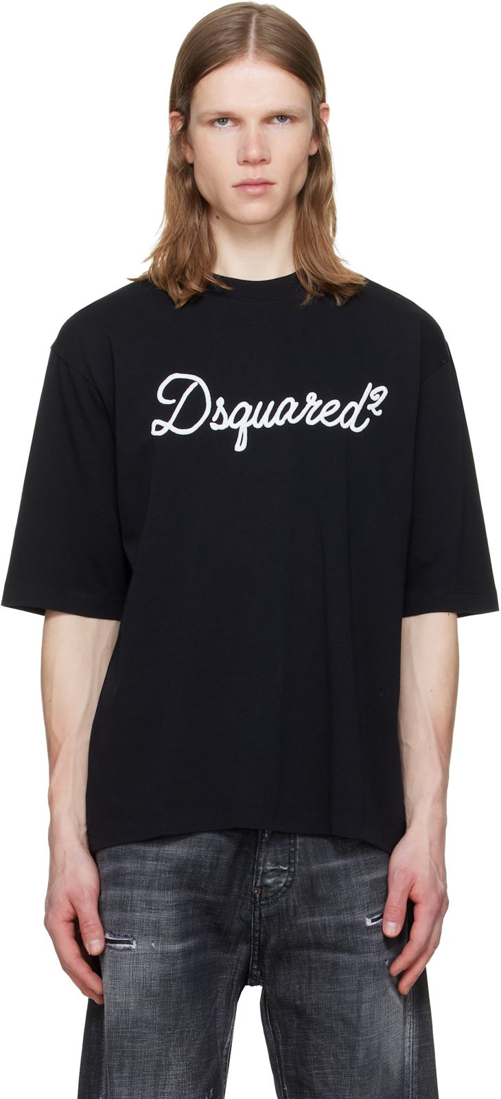 Black [디스퀘어드2] Embroidered Loose Fit T-shirt 261148M213004