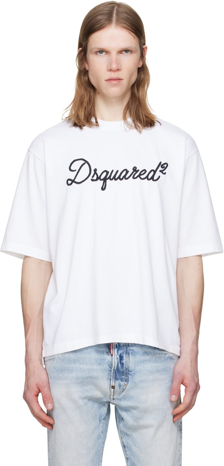 White [디스퀘어드2] Embroidered Loose Fit T-shirt 261148M213002