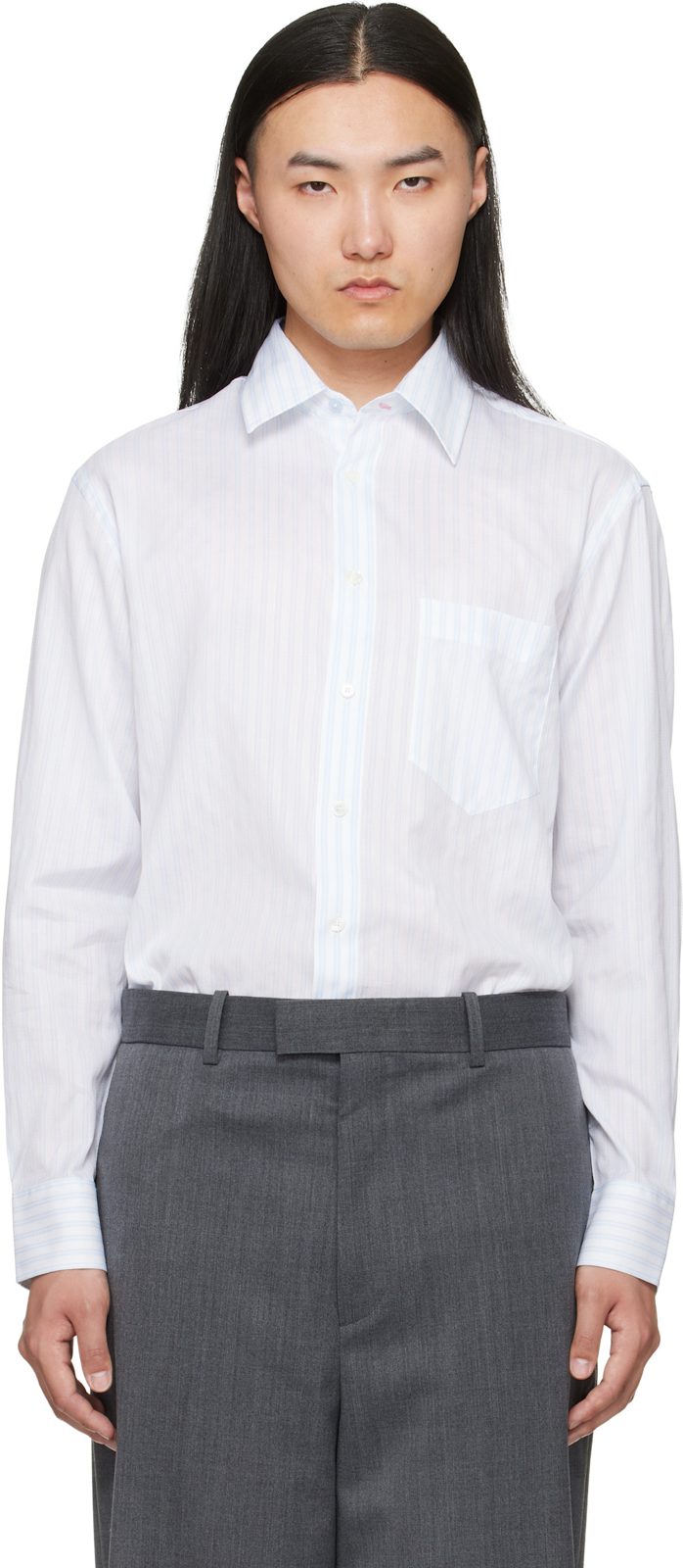 Paul Smith Blue & White Textured Stripe Shirt 262260M192002