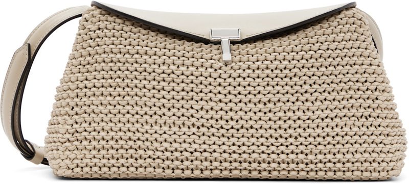 TOTEME Beige T-Lock Woven-Leather Clutch 261771F044010