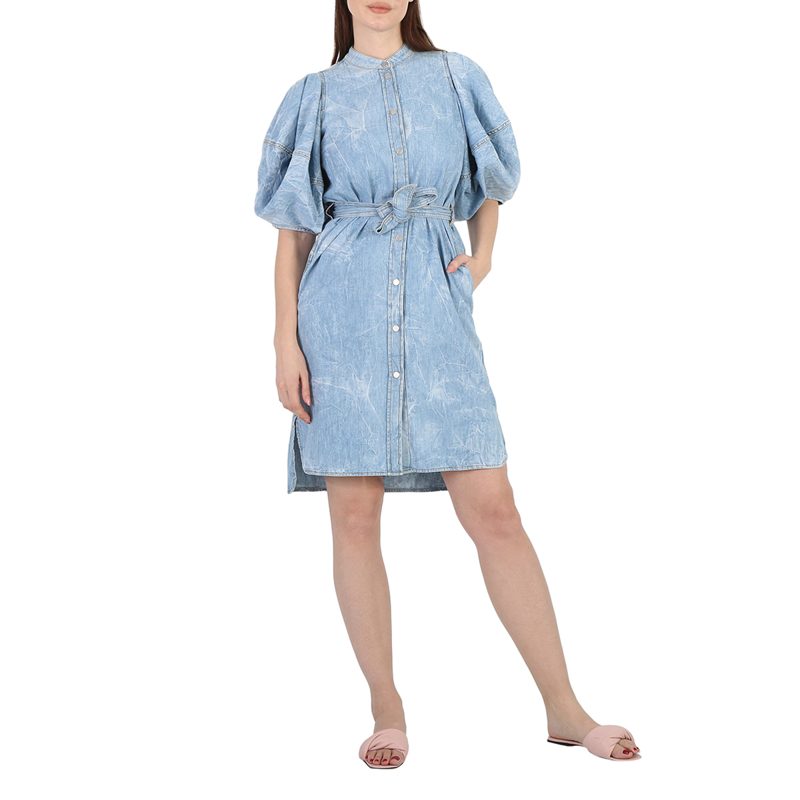 Crinkle Blue Denim Puff Sleeve Dress_Crinkle Blue