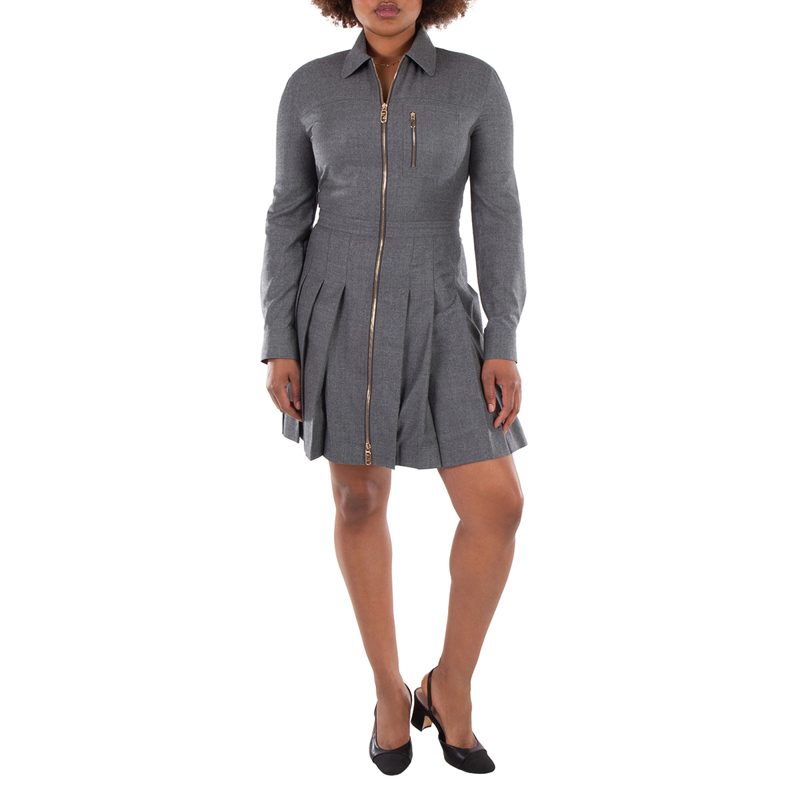 Pleated Long Sleeves Wool Dress_Grey