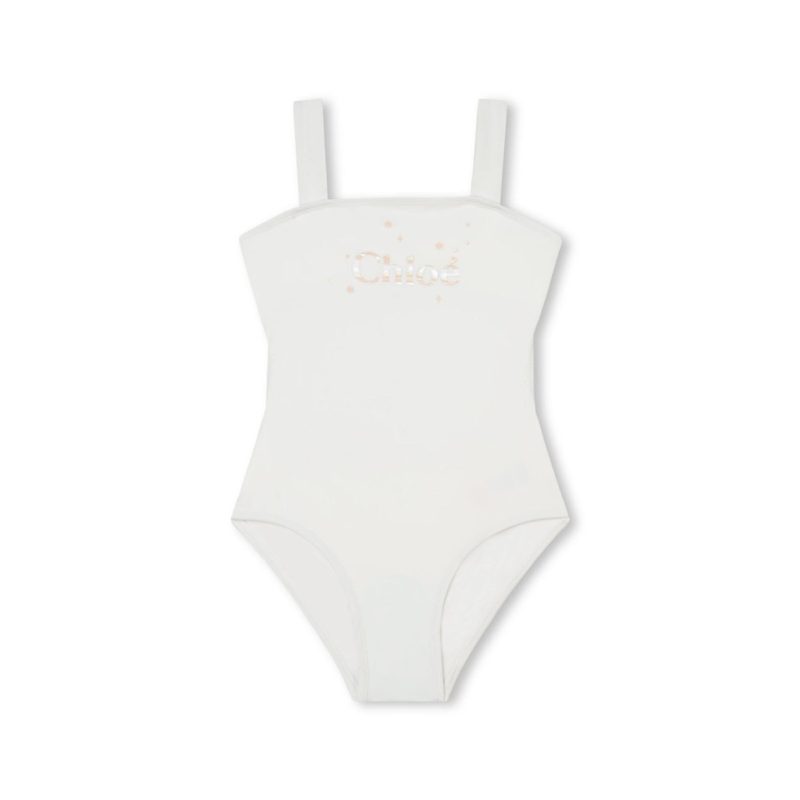 Chloe Girls Square Neck Logo-Print Swimsuit_Offwhite