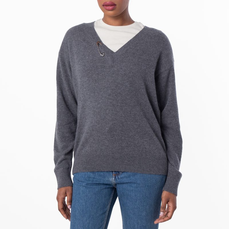 V-Neck Cashmere Jumper_Charcoal