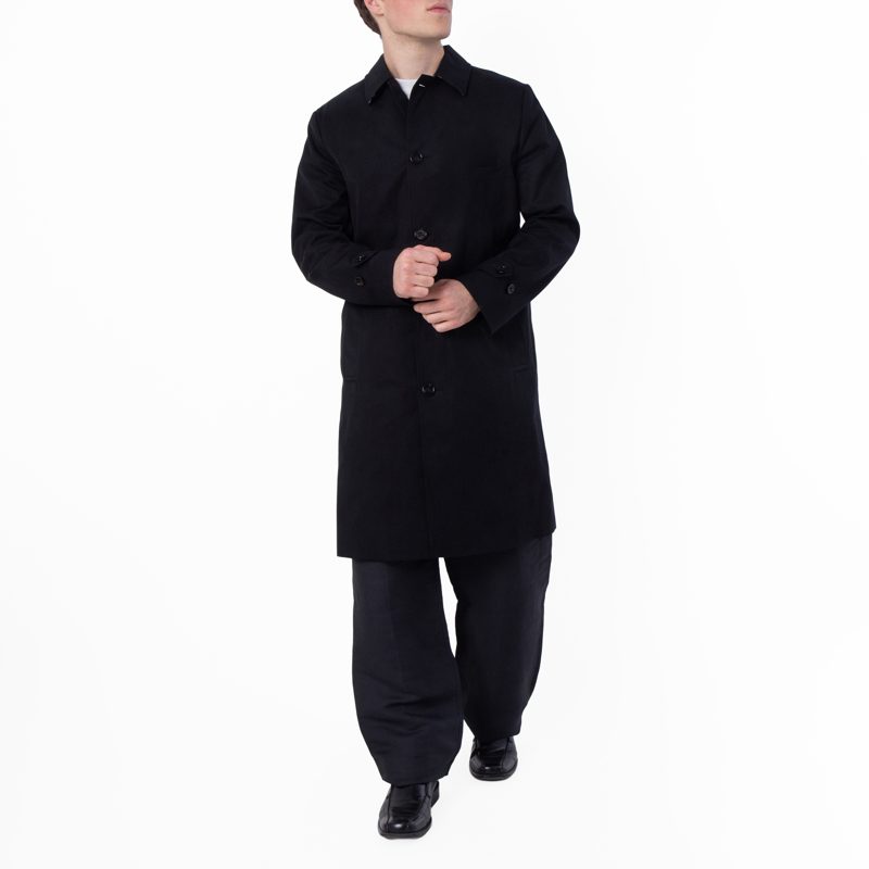 Mens Black Single Breasted Medium Car Coat_Black