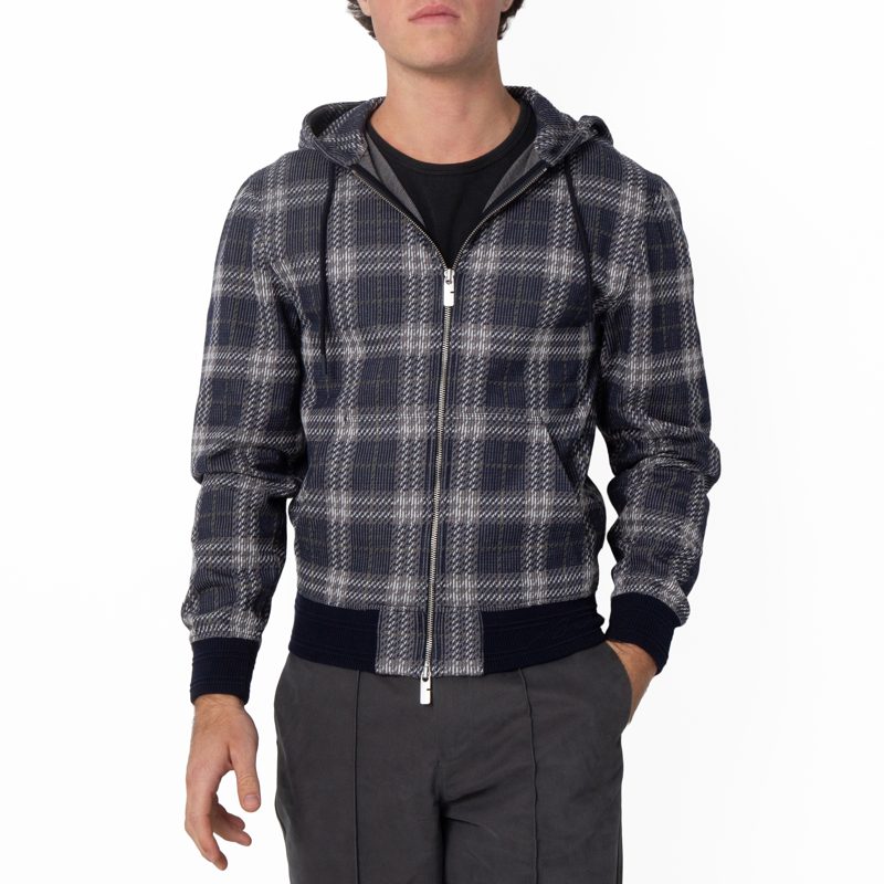 Mens Jacquard Check Hoodie_Indigo Ip Check