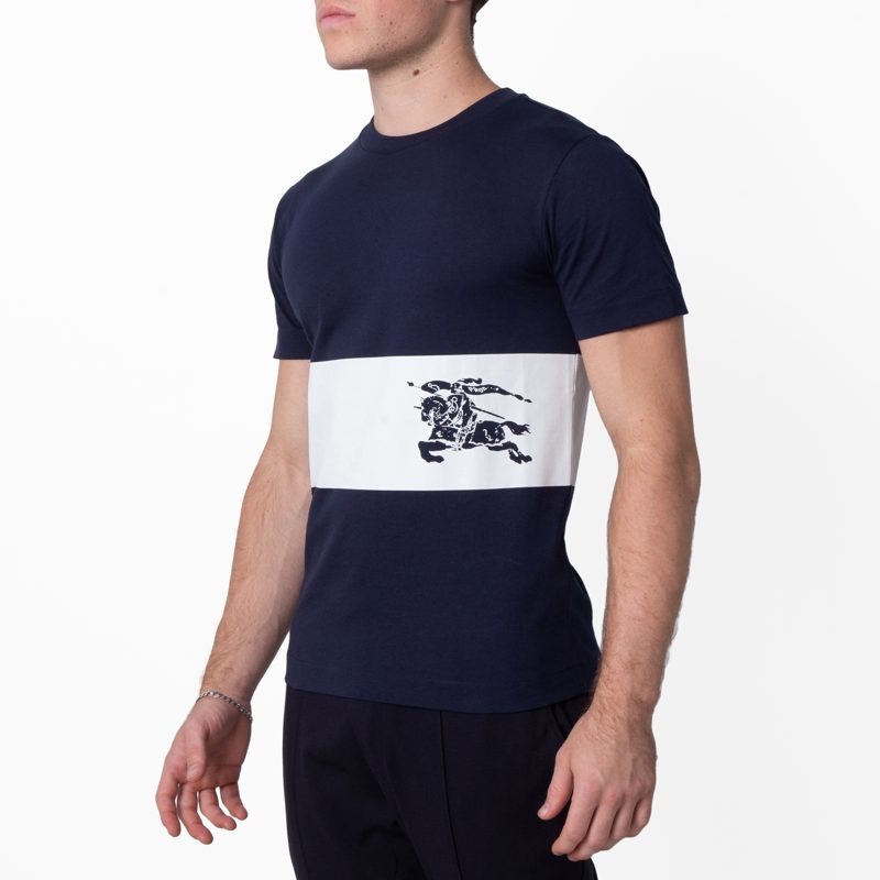 Equestrian Knight Stripe Pattern Cotton T Shirt_Storm