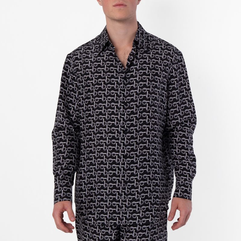 All-Over Graphic Print B-Line Silk Shirt_Silver/Black