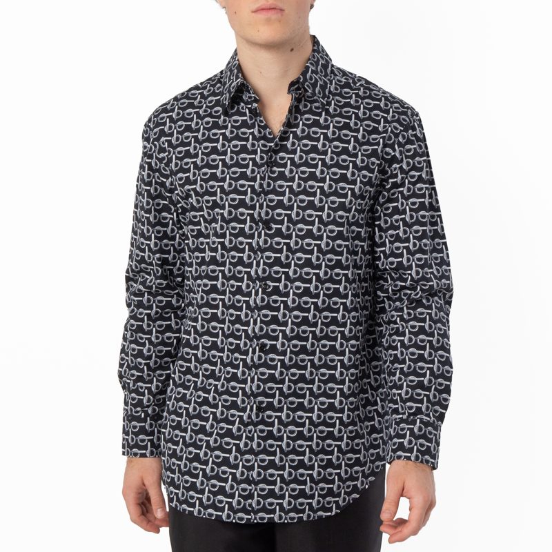 B-Line Printed Oversize Cotton Shirt_Silver/Black