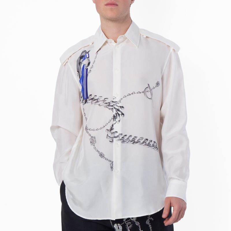 Knight Hardware Print Silk Shirt_Blue/White