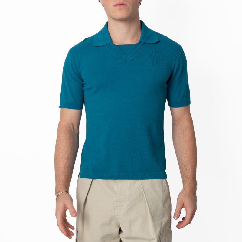 EKD V-Neck Cotton Polo Shirt_Kingfisher