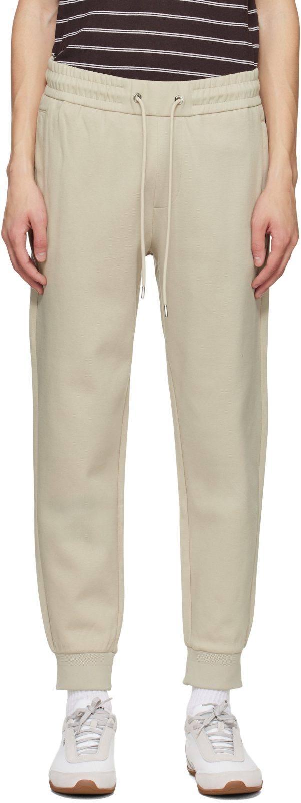 Beige Stretch-Cotton Cuffed Hems Track Pants 261085M190017