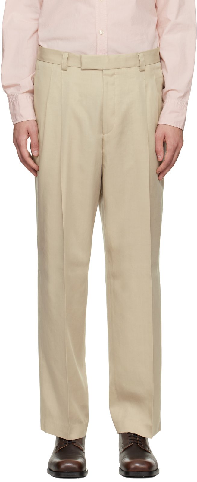 Beige Oversized-Fit Twill Trousers 261085M191035