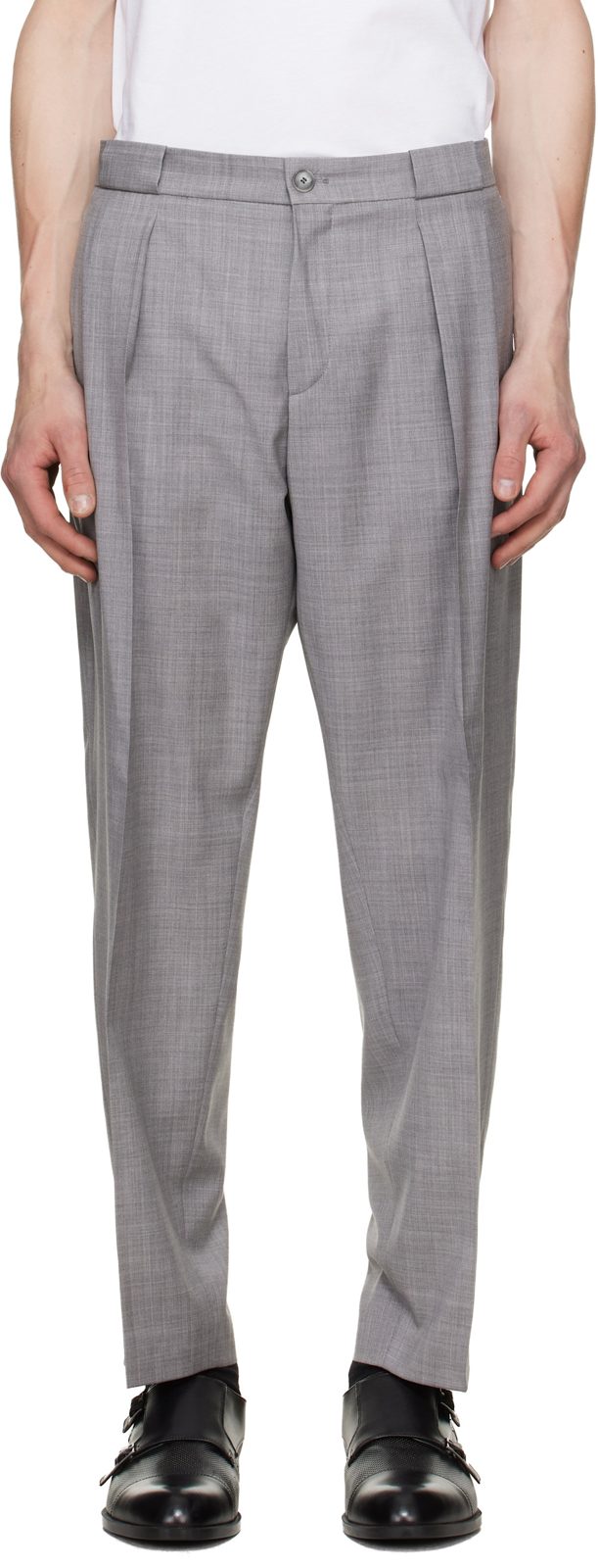 Gray Pleated Trousers 261085M191032