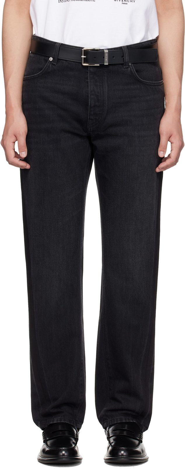Black Couture Seam Straight Fit Shadow Washed Jeans 261278M186004