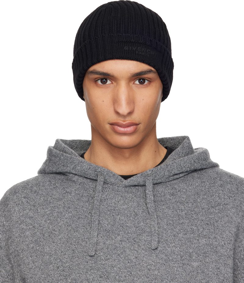 Black Wool Beanie 262278M138001