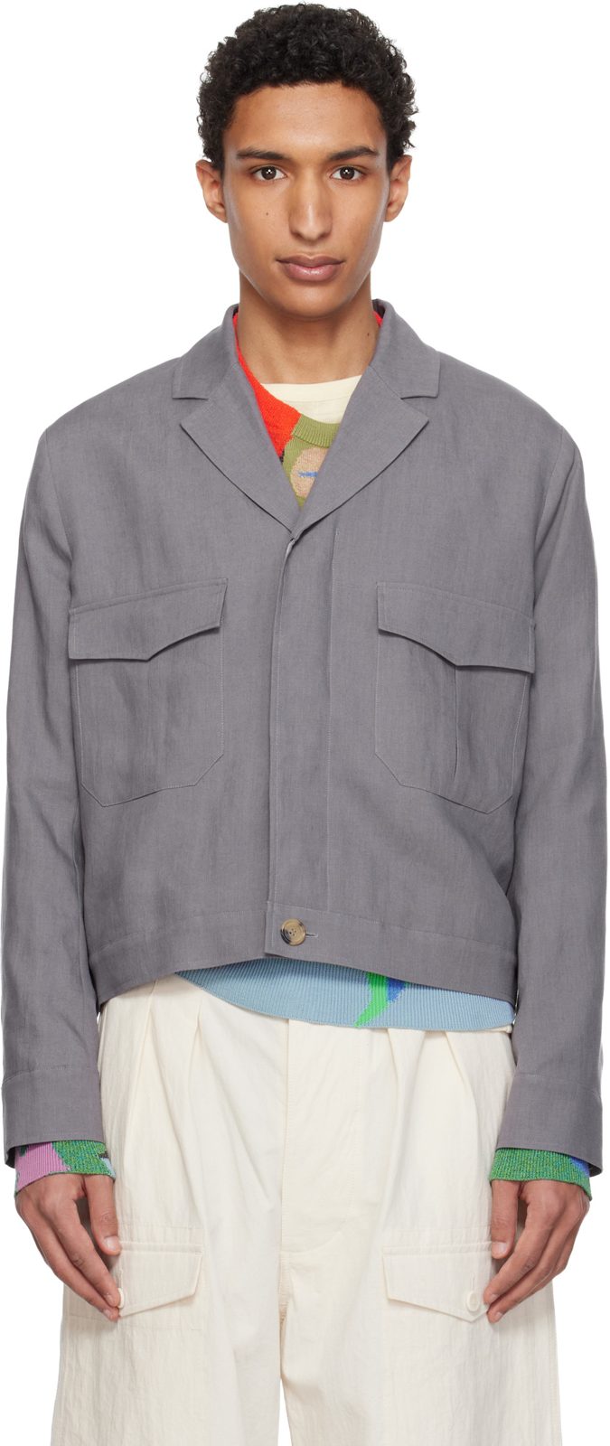 Paul Smith Purple Linen Open-Collar Jacket 261260M180002