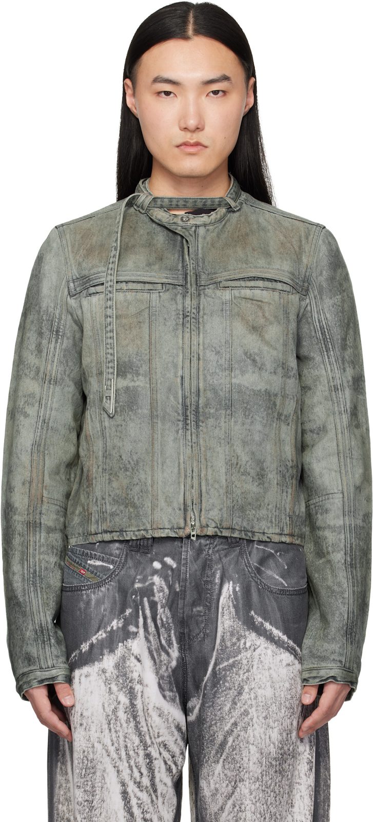 Gray Cotton-Hemp Satin Denim Jacket 261001M177004