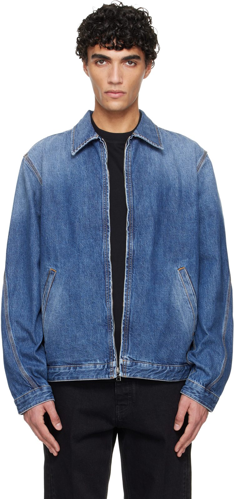 Navy Zipped Denim Jacket 261278M177000