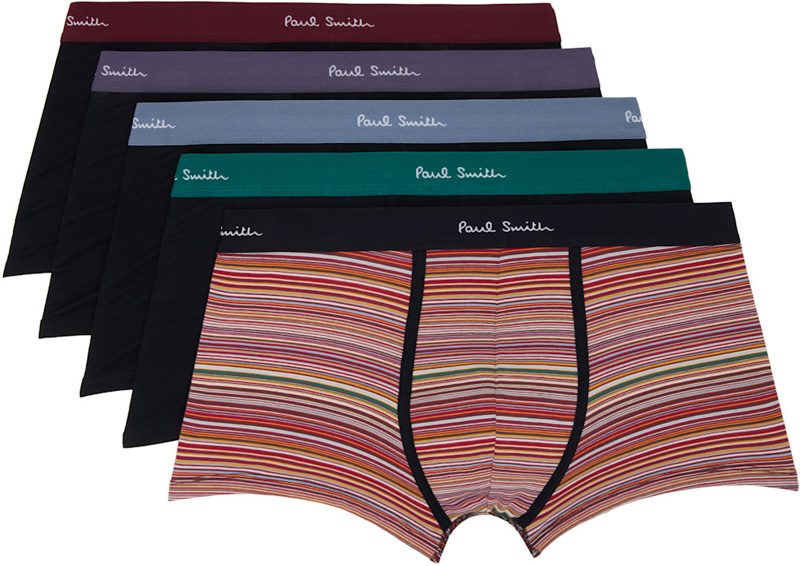 Paul Smith Five-Pack Signature Stripe Mixed Organic-Cotton Boxer Briefs 262260M217006
