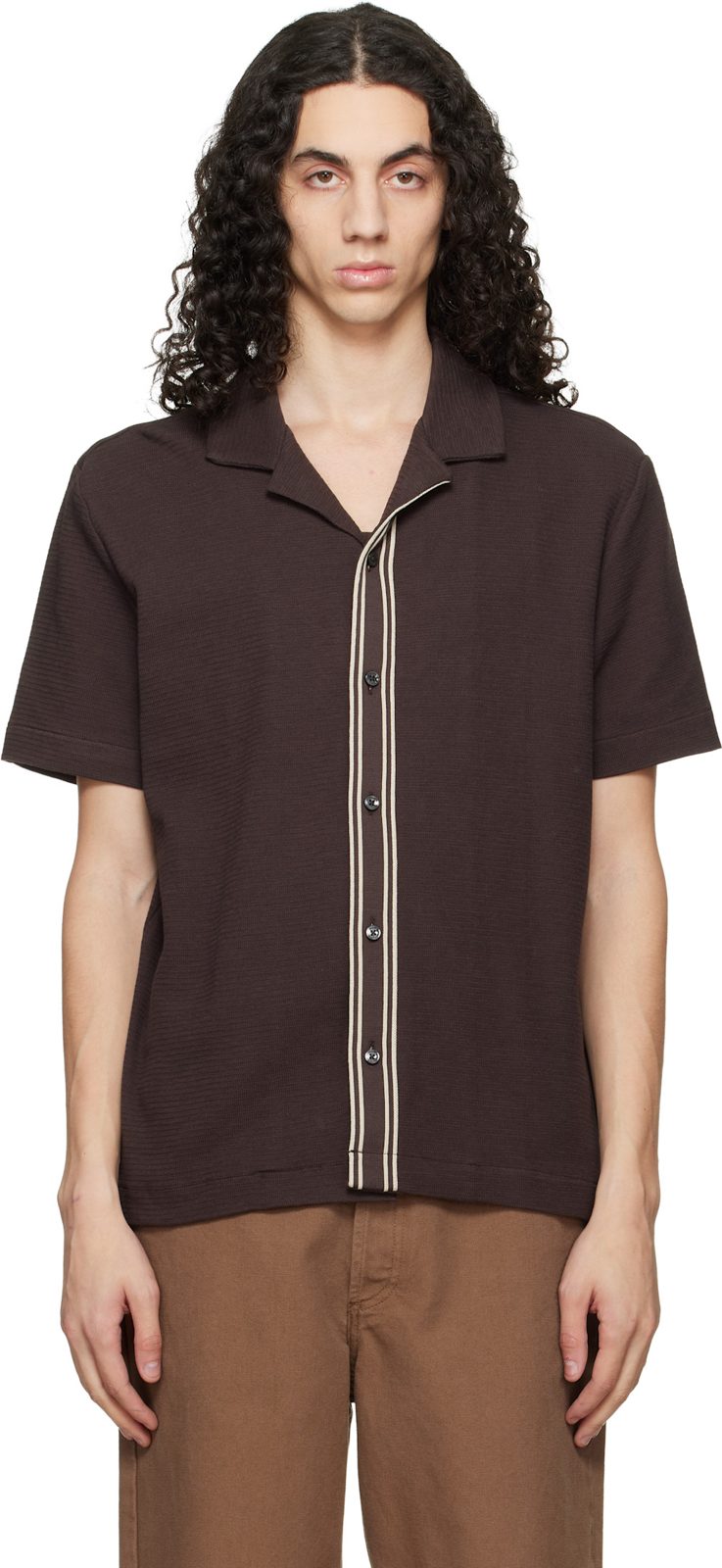 Brown Knit Cotton Shirt 261085M192078