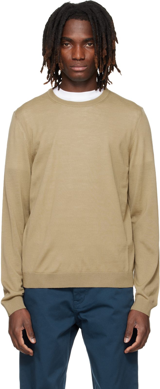 Beige Merino-Wool Slim Fit Sweater 261085M201006