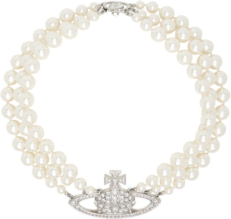 Three Row Pearl Bas Relief Necklace 261314F023010