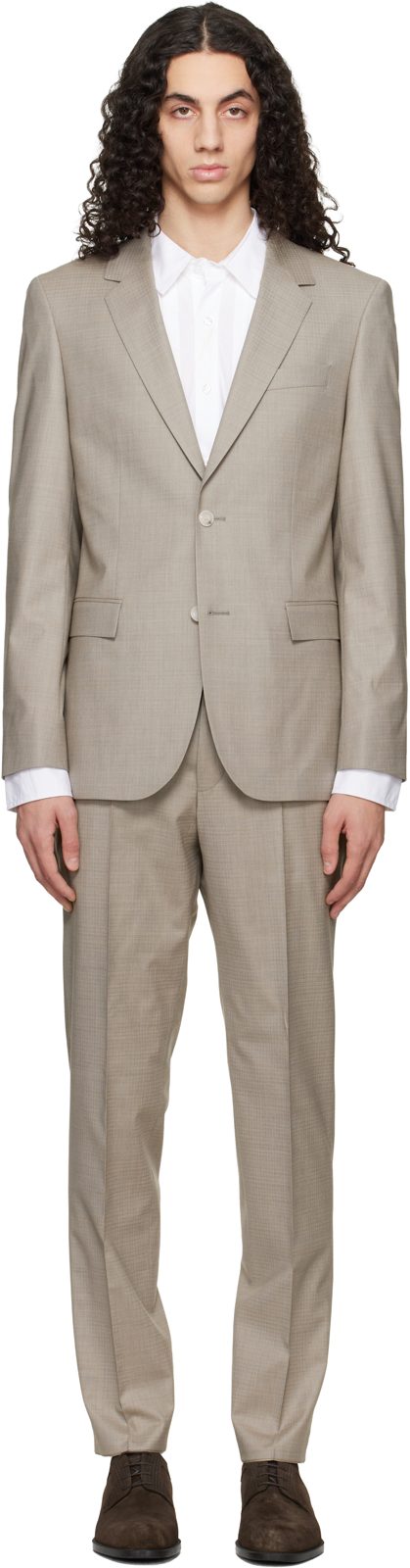 Taupe Two-Piece Slim-Fit Stretch Wool Suit 261085M196017