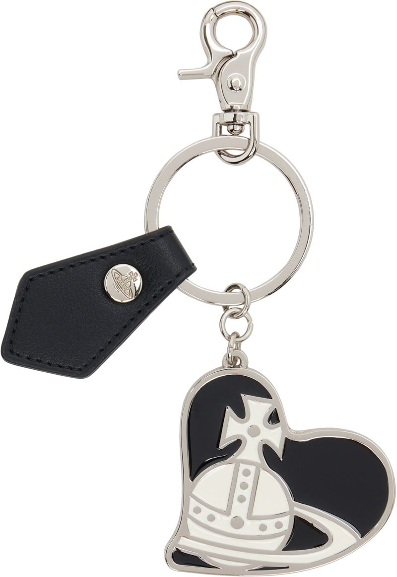 Black & Silver Orb Heart Keychain 261314M148008