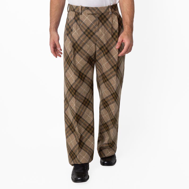 Pleated Check Wool Tailored Trousers