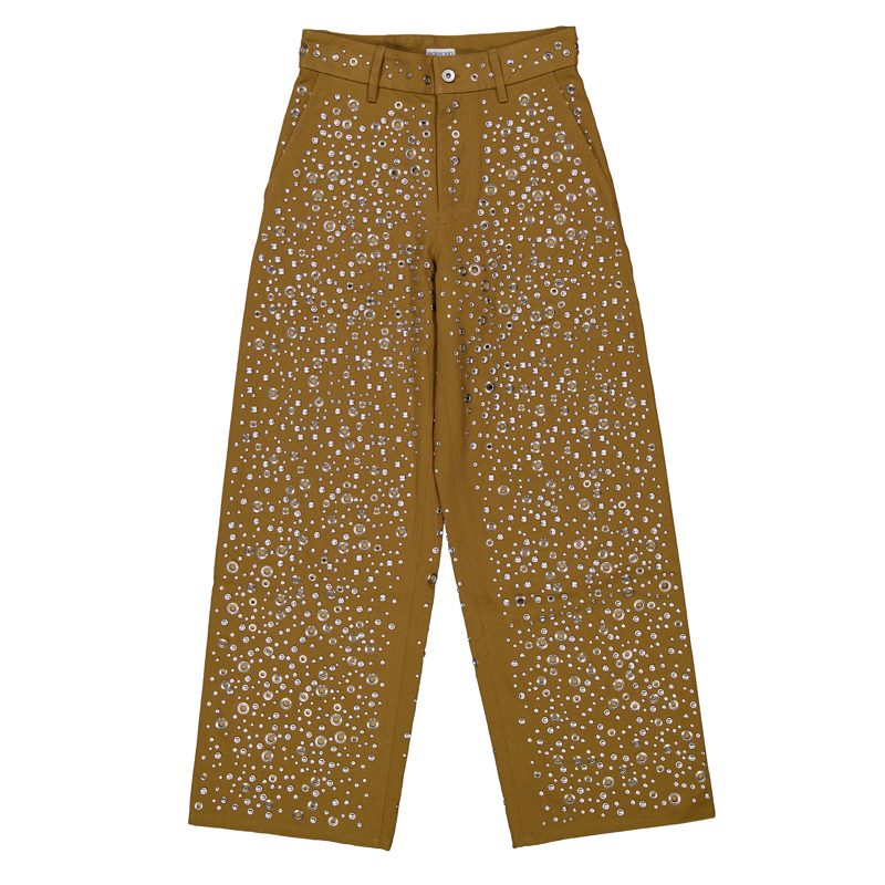 Eyelet Embellished Cotton Trousers