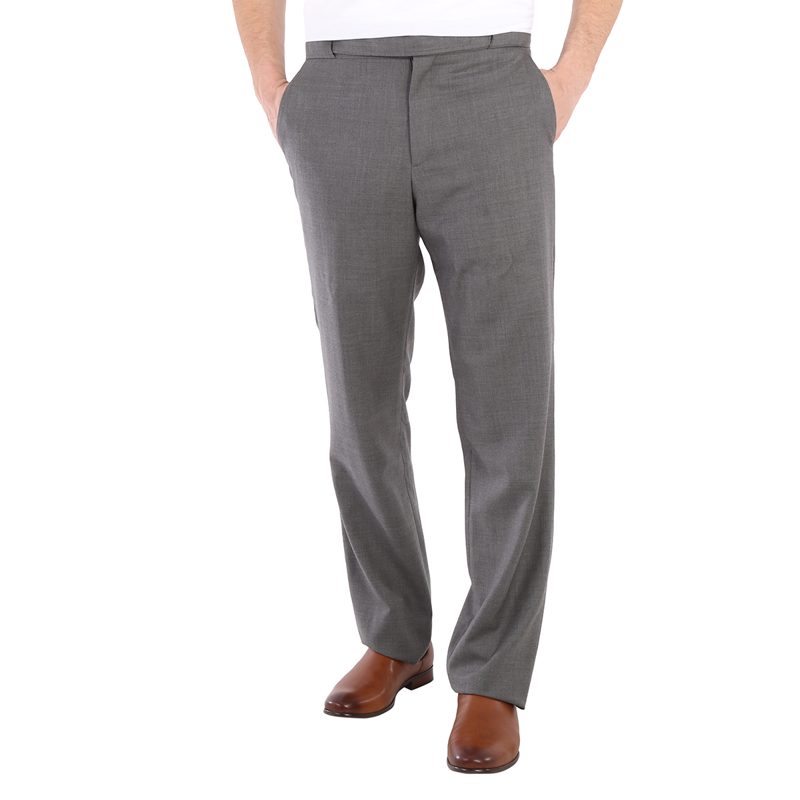 Charcoal Grey Wool English Fit Tailored Trousers With Belt Detail