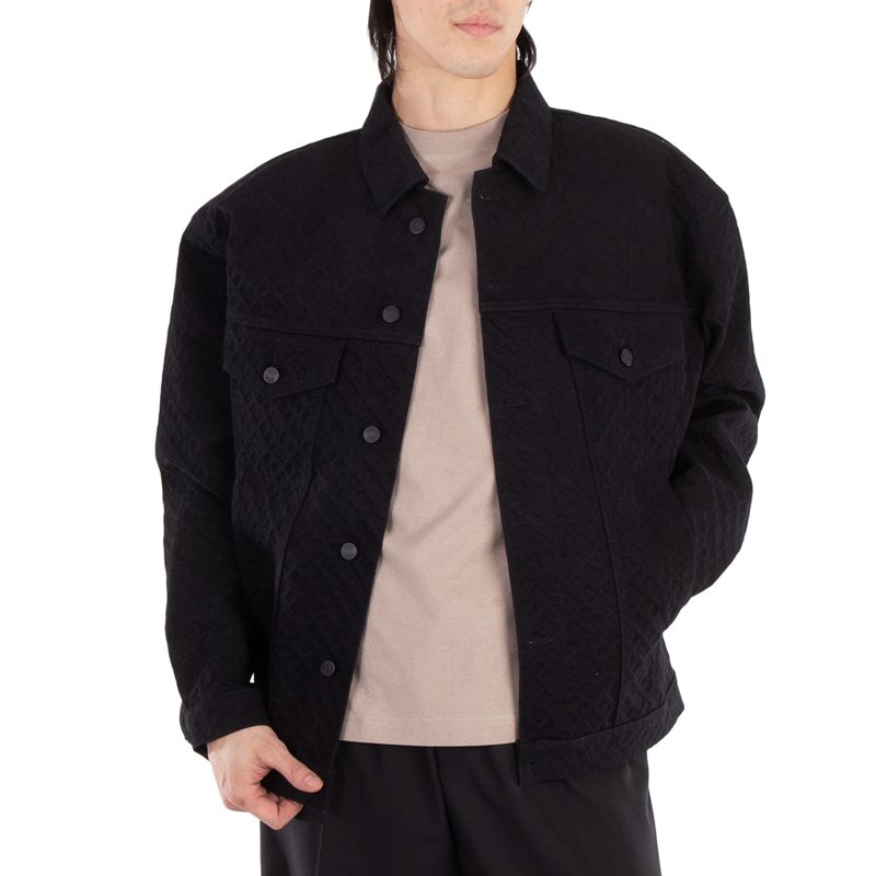 Hugo [보스] MONOGRAM-EM[보스]ED Cotton Denim Jacket_Black