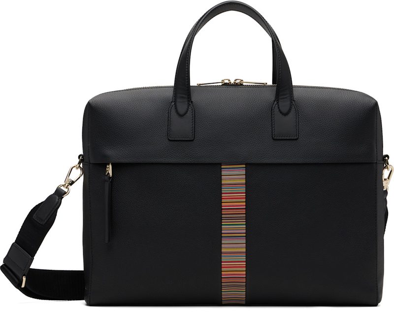 Paul Smith Black Leather Signature Stripe Trim Folio Briefcase 262260M167004