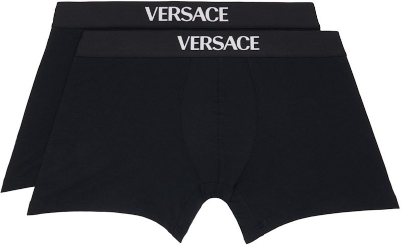Two-Pack Black Cotton-Jersey Long Boxer Briefs 261404M216000