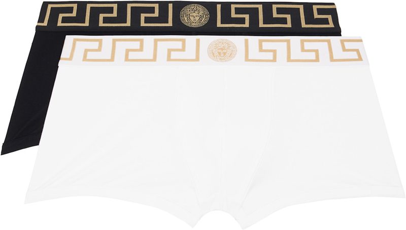 Two-Pack Black & White Cotton-Jersey Boxer Briefs 261404M216022