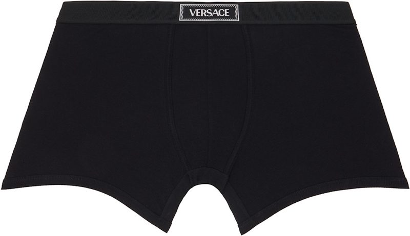 Black Cotton Ribbed Long Boxer Briefs 261404M216026