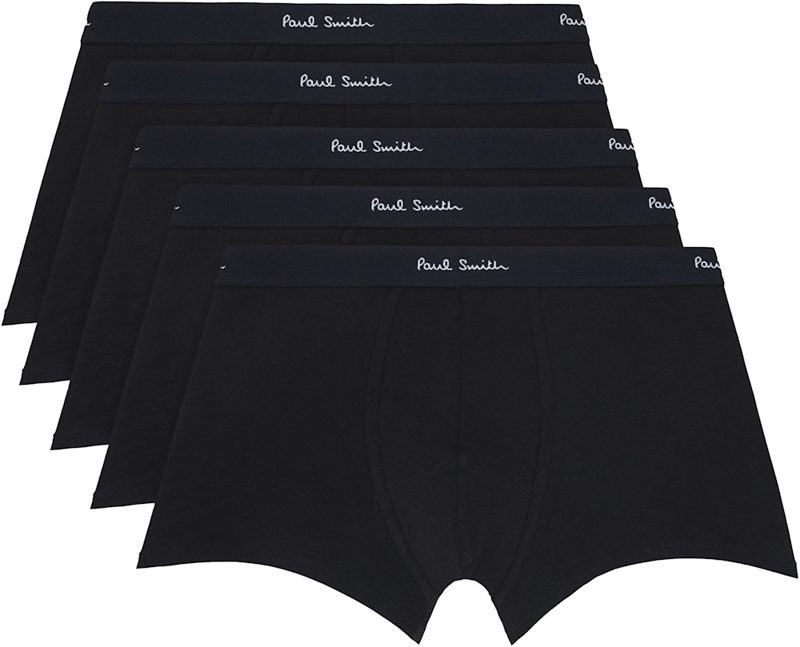 Paul Smith Five-Pack Black Organic Cotton Boxer Briefs 262260M217003