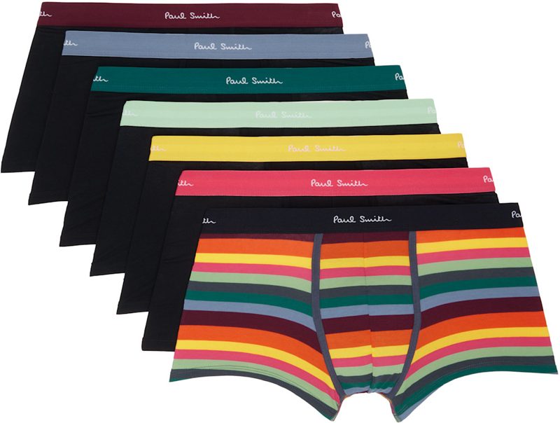 Paul Smith Seven-Pack Multicolor Organic-Cotton Artist Stripe Mixed Boxer Briefs 262260M217004