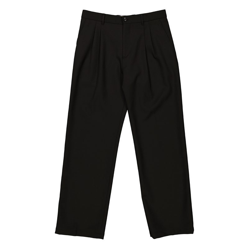 Mens Black Wide Leg Wool Twill Trousers