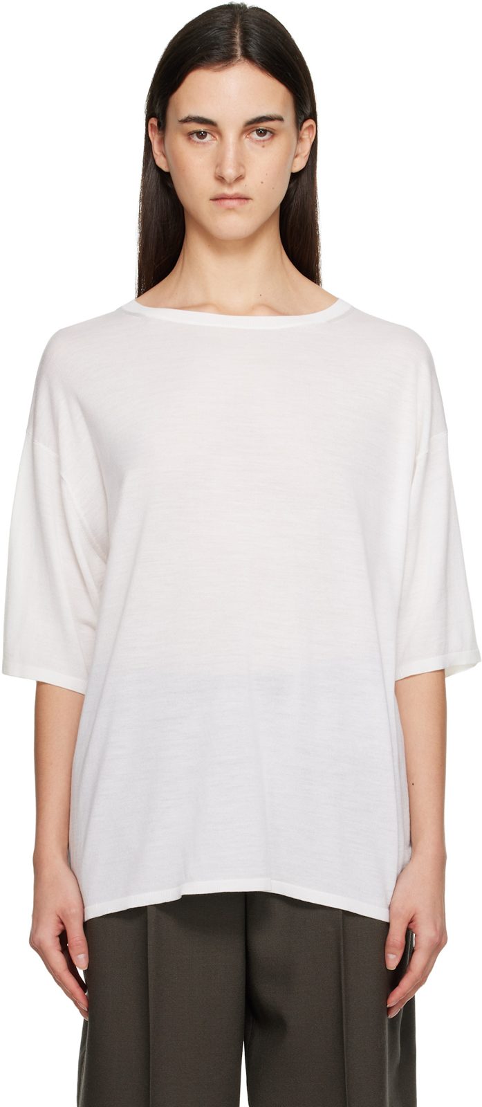 TOTEME White Longline Knit T-shirt 252771F110017
