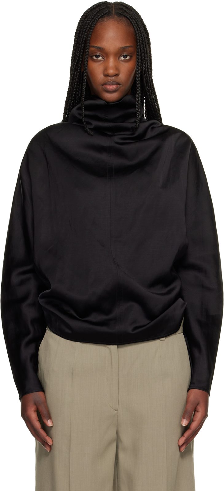 TOTEME Black Cowl Neck Blouse 261771F107003