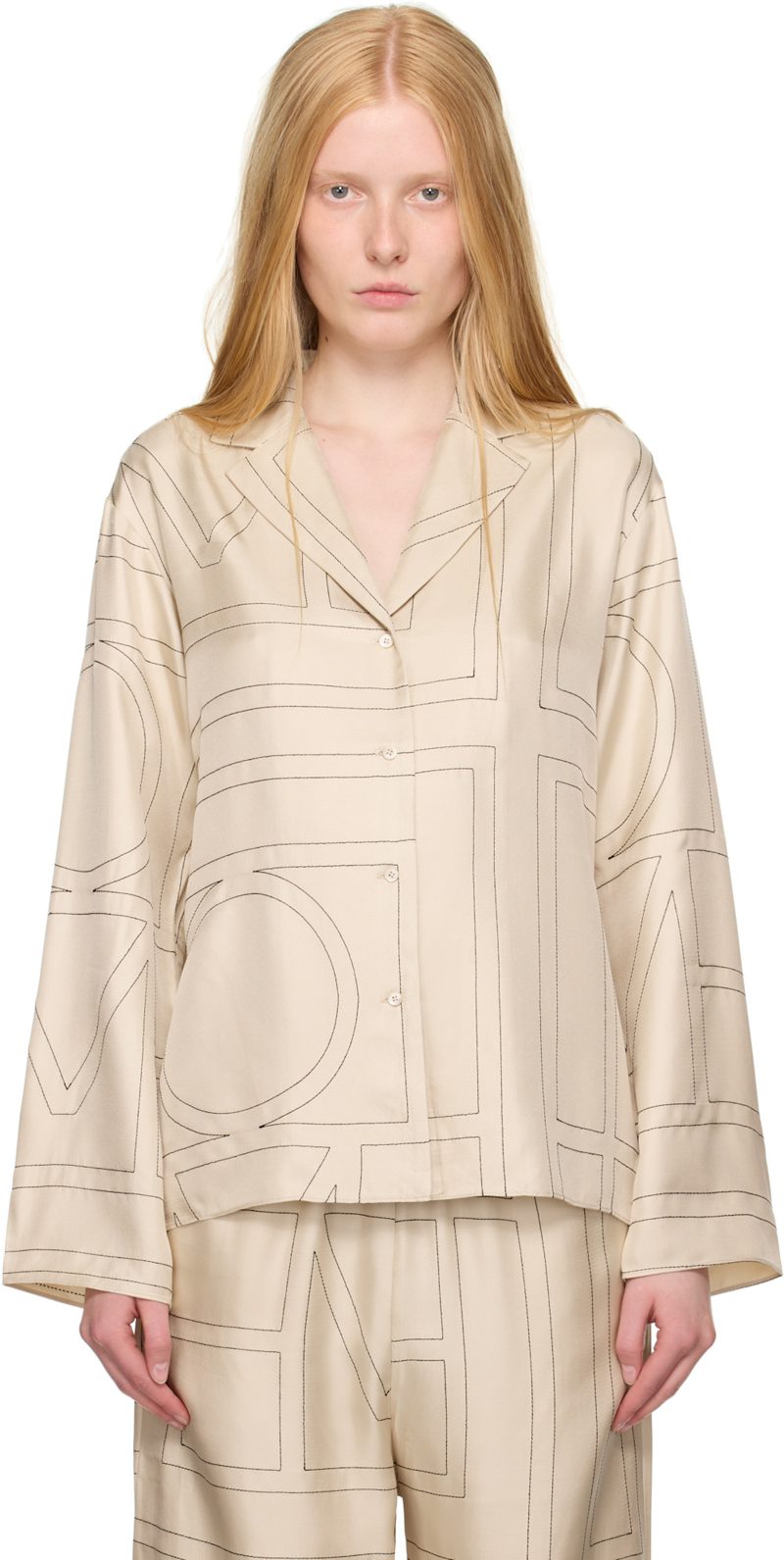 TOTEME Beige Monogram Silk Shirt 252771F109003
