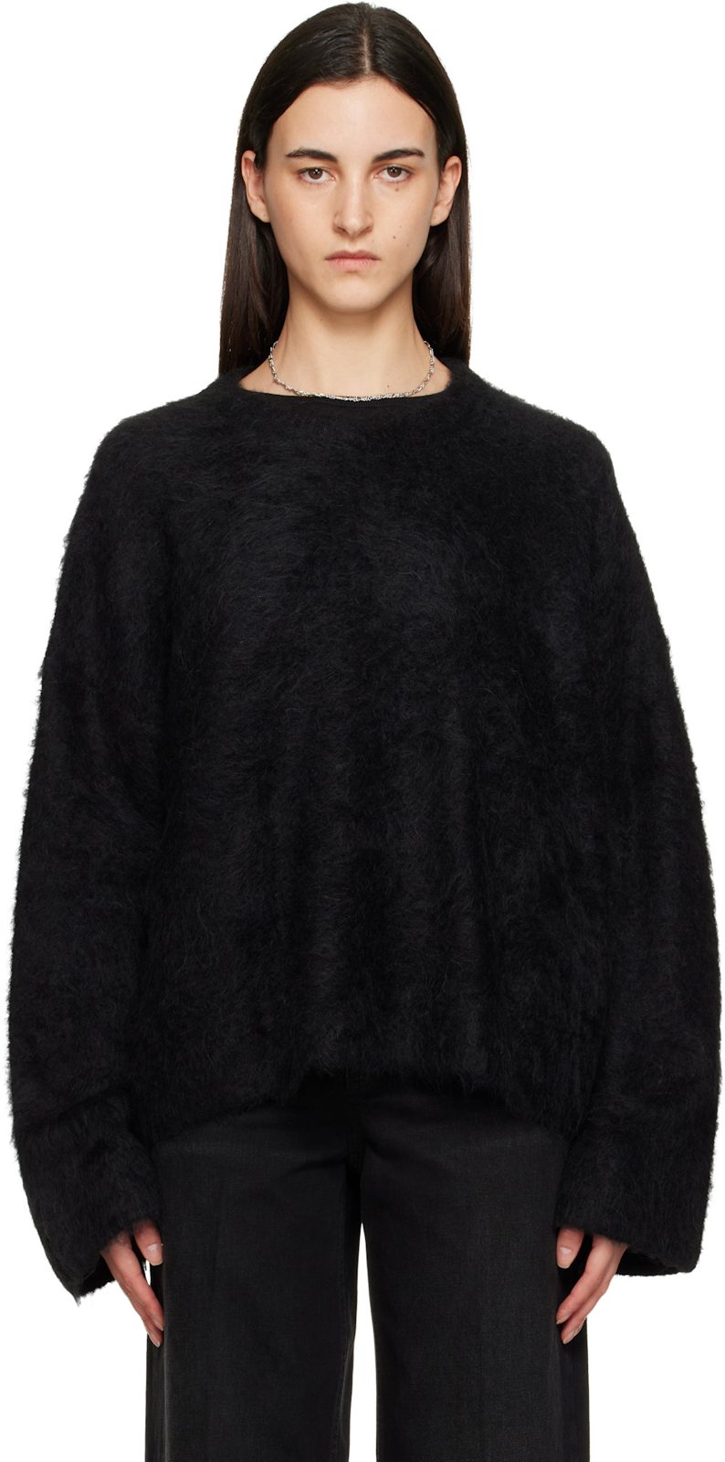 TOTEME Black Boxy Alpaca Knit Sweater 252771F096001