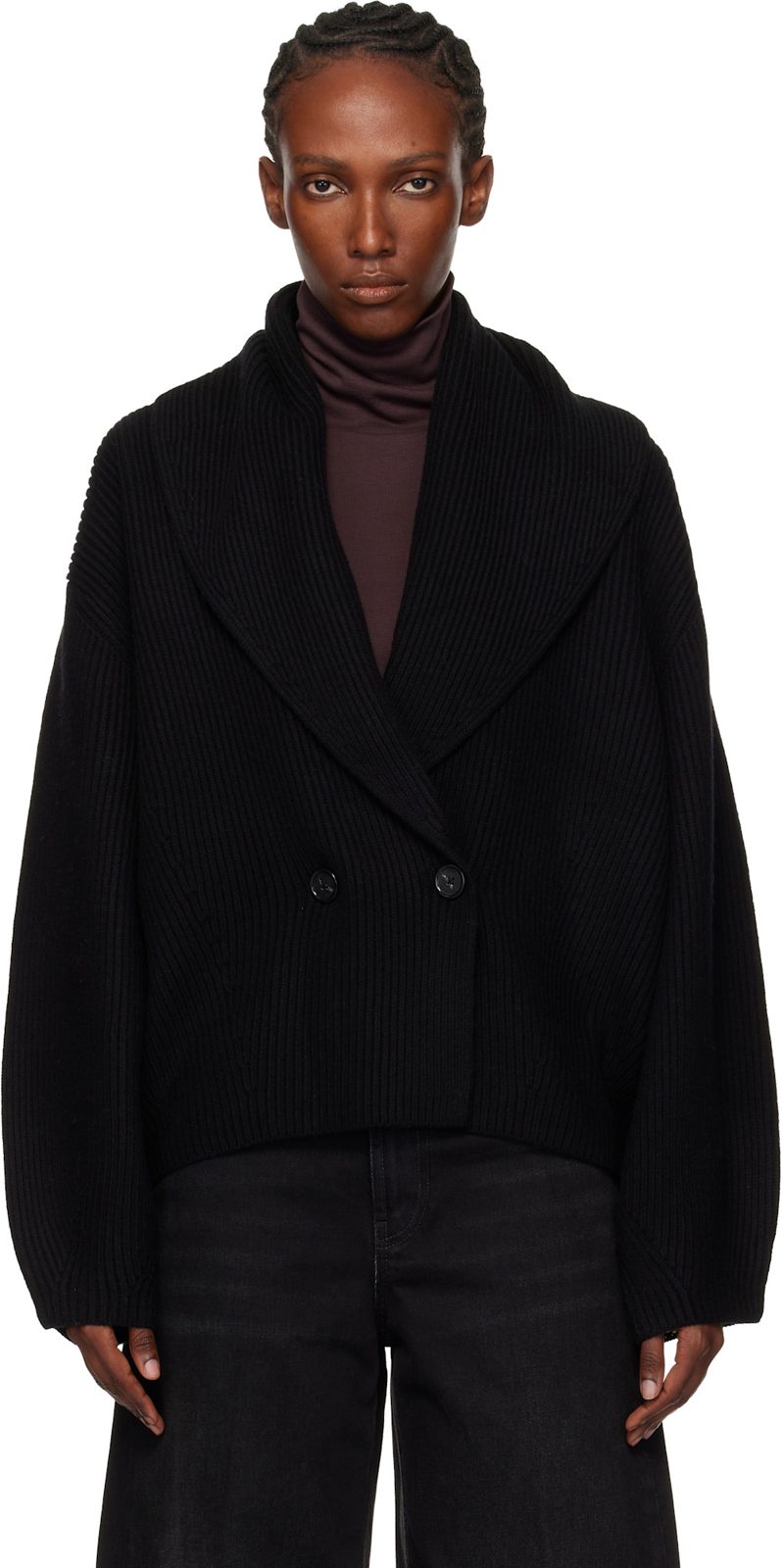 TOTEME Black Shawl-Lapel Cardigan 261771F095000