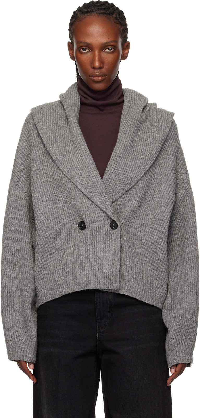 TOTEME Gray Shawl-Lapel Cardigan 261771F095003
