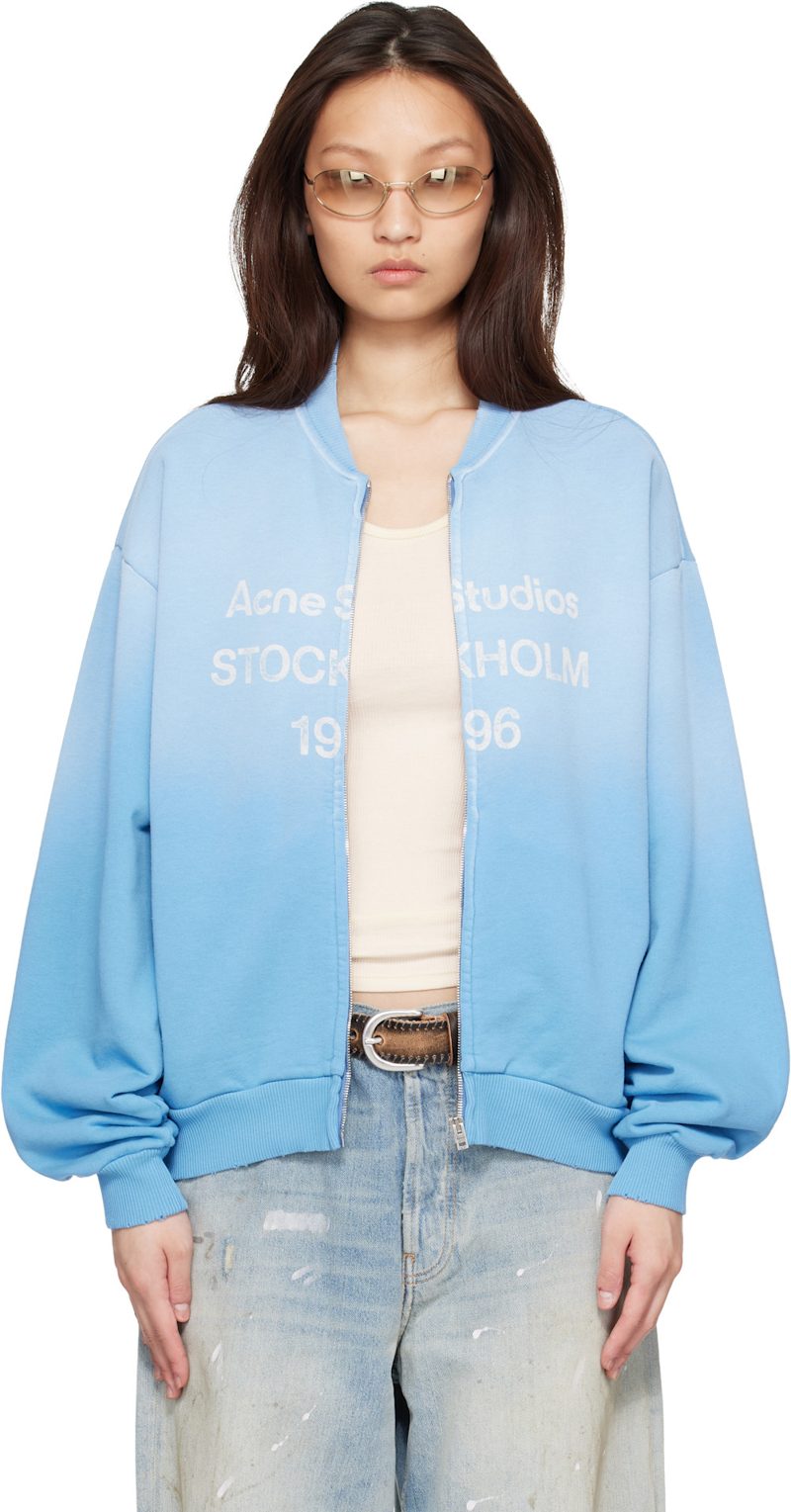 Blue Washed Zip-Up Jacket 262129F097001