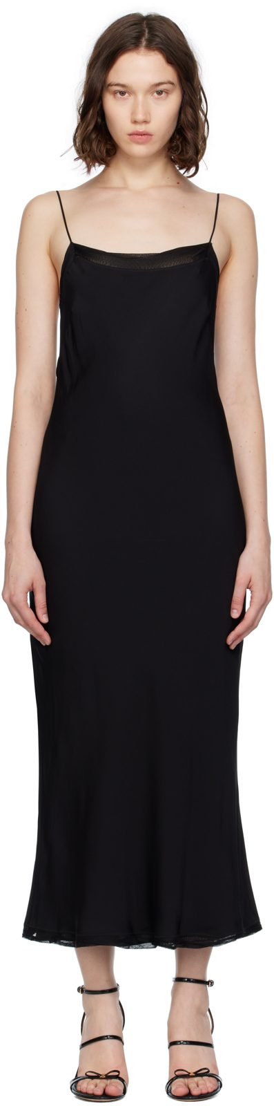 TOTEME Black Satin Slip Midi Dress 252771F054000