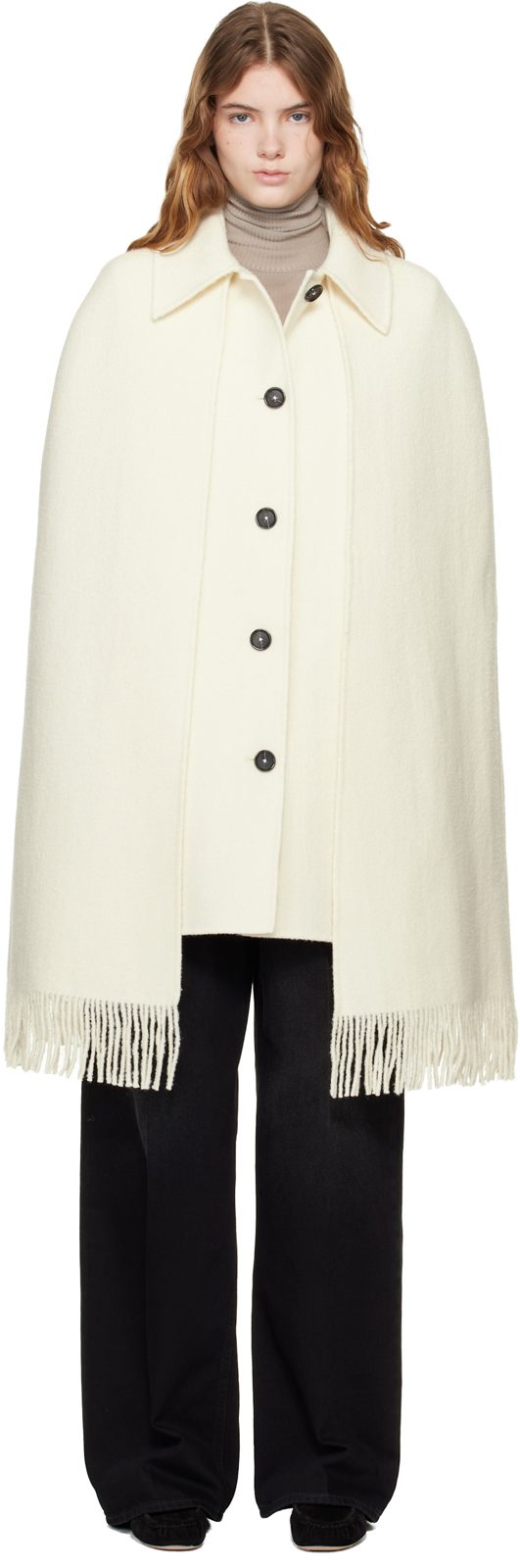 TOTEME [오프화이트] Fringe Cape Coat 261771F059008